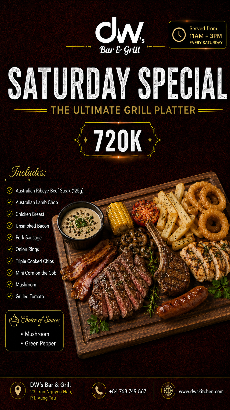 Saturday Ultimate Grill Platter special at DW's Bar & Grill