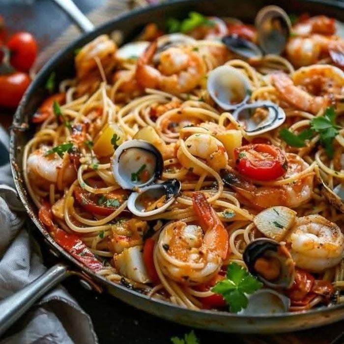 Seafood pasta with shrimp and clams at DW's Bar & Grill in Vung Tau